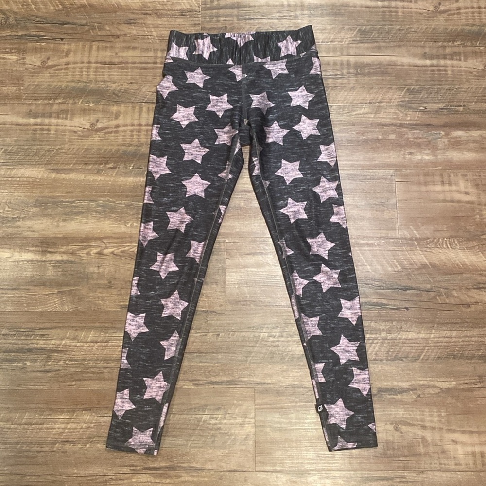 Terez Performance Gym heather grey star legging - pink and gray weathered look